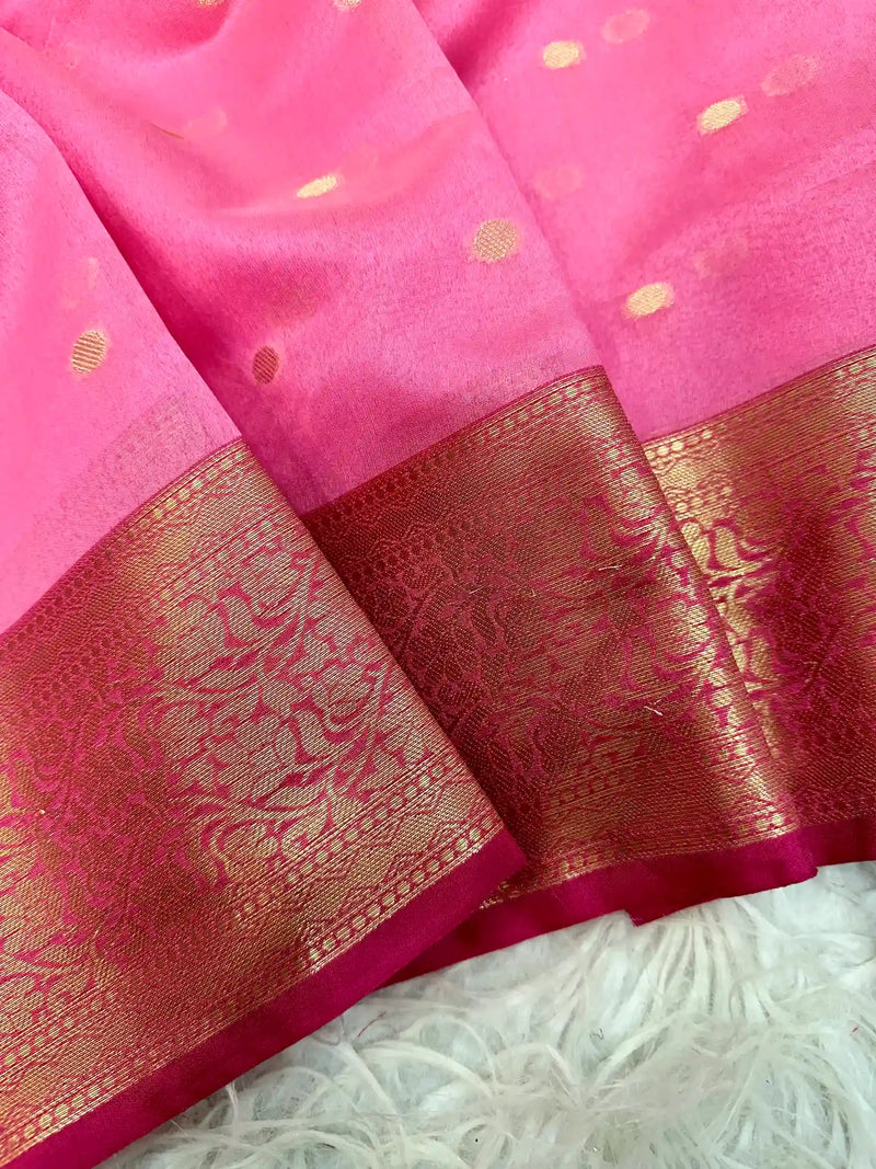 Light Pink Cotton Silk Zari Buti Banarasi Saree