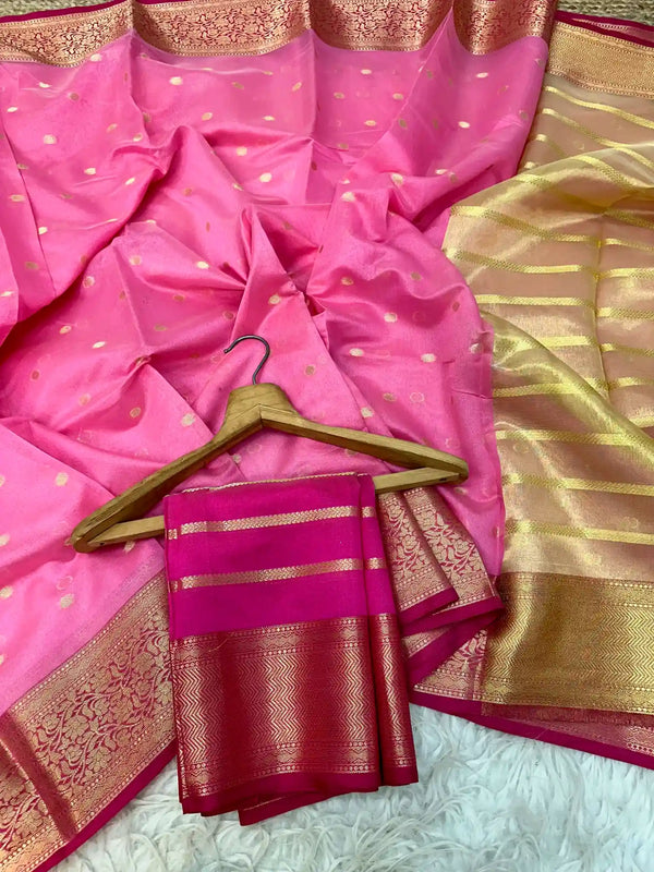 Light Pink Cotton Silk Zari Buti Banarasi Saree