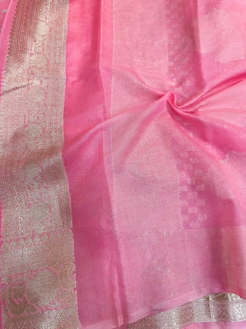 Light Pink Georgette Silk Water Zari Buti Banarasi Saree