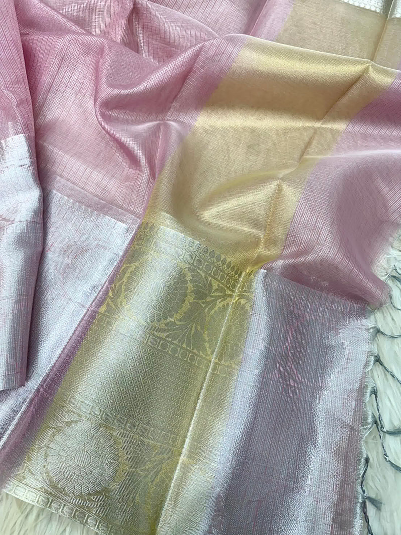 Light Pink Kota Tissue Silk Jacquard Border Banarasi Saree