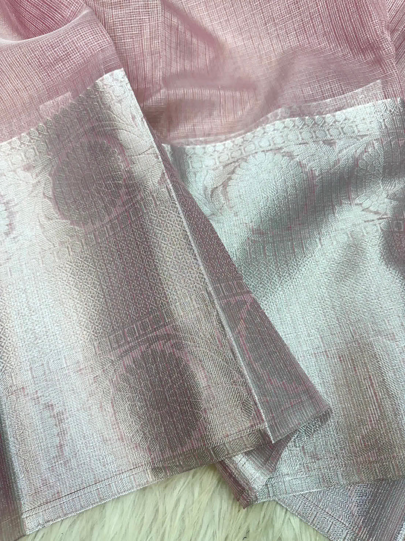 Light Pink Kota Tissue Silk Jacquard Border Banarasi Saree
