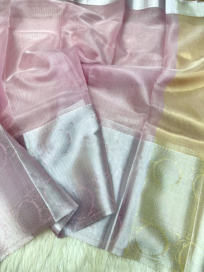 Light Pink Kota Tissue Silk Jacquard Border Banarasi Saree