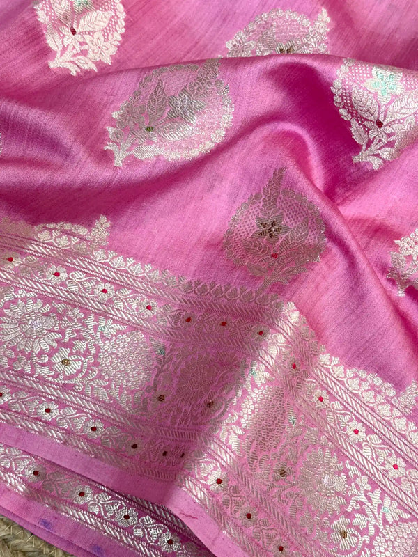 Light Pink Meenakari Buta Chiniya Silk Saree