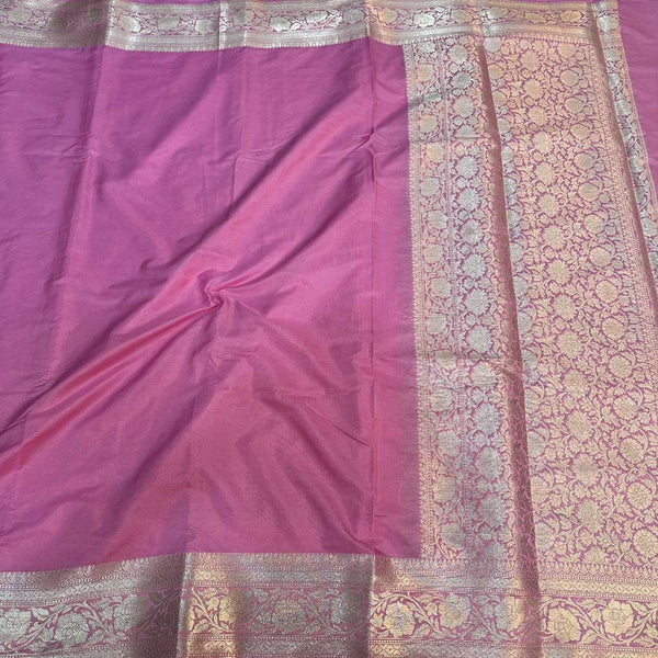 Light Pink Mysore Silk Golden Zari Floral Embossed Pallu Saree