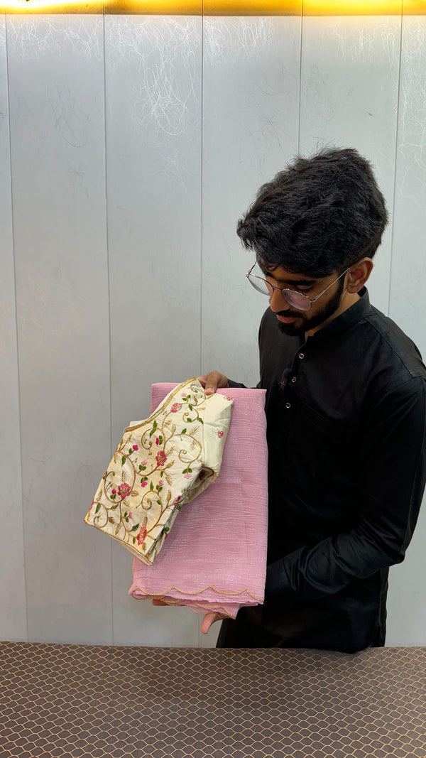 Light Pink Shimmery Tissue Silk Saree