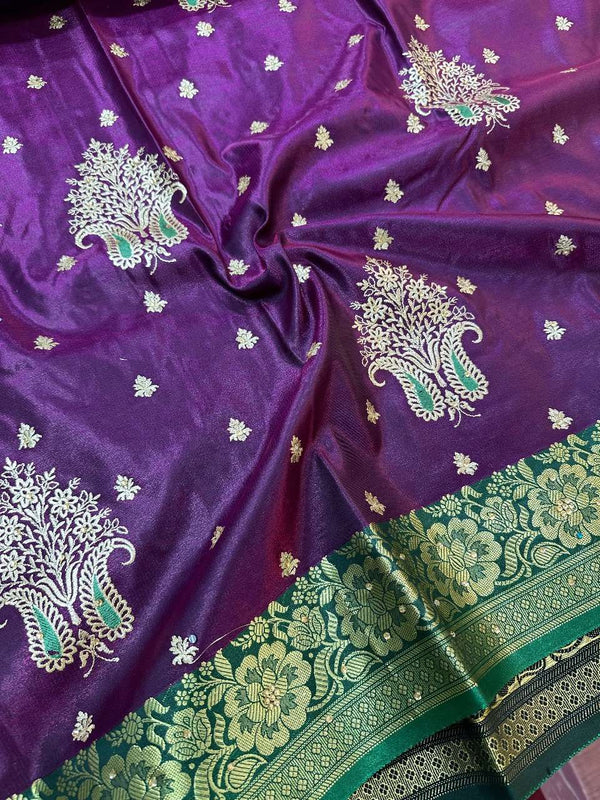 Light Purple Satin Silk Embroidered saree