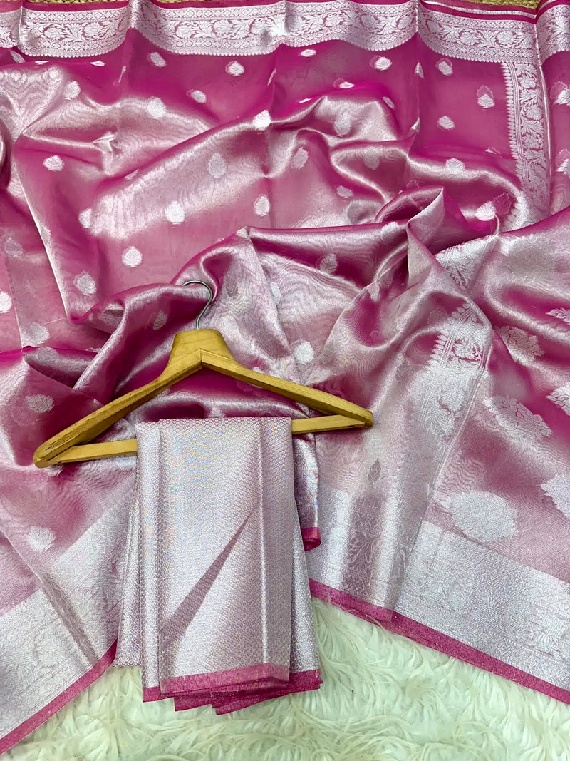 Light Purple Tissue Silk Khaddi Buti Banarasi Saree