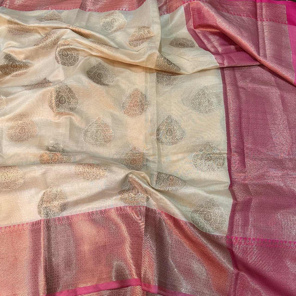 Light Tussar Cotton Brocade Embossed Banarasi Saree