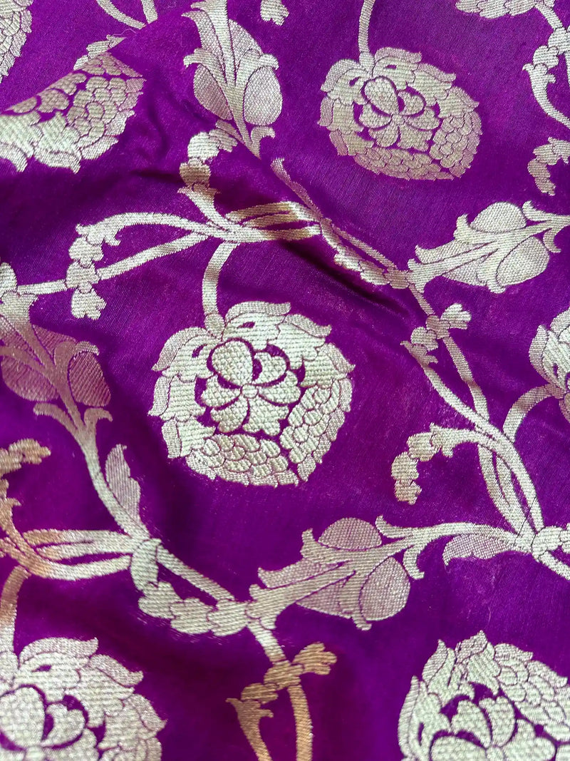 Light Violet Munga Silk Banarasi Floral Saree