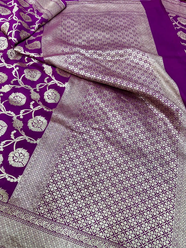Light Violet Munga Silk Banarasi Floral Saree