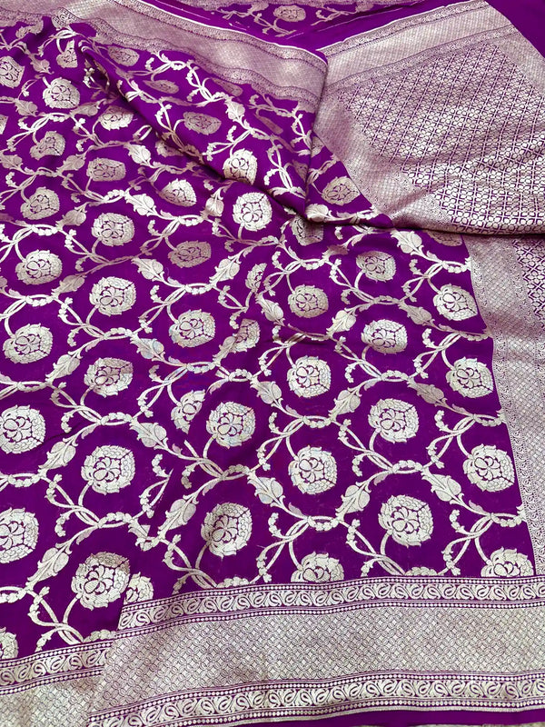 Light Violet Munga Silk Banarasi Floral Saree