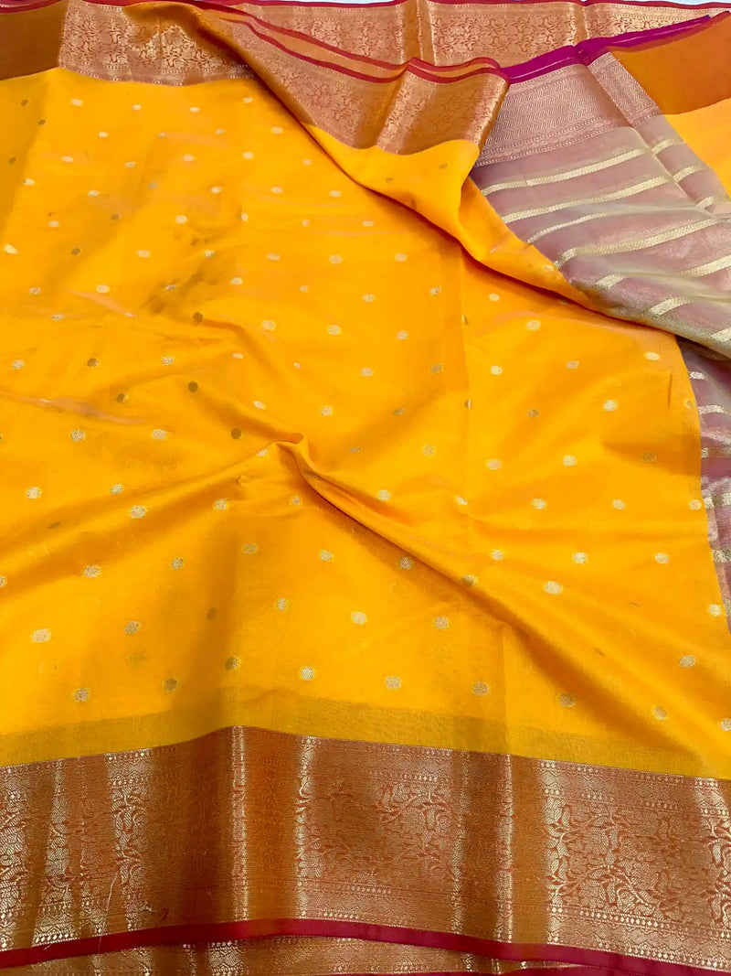 Light Yellow Cotton Silk Zari Buti Banarasi Saree