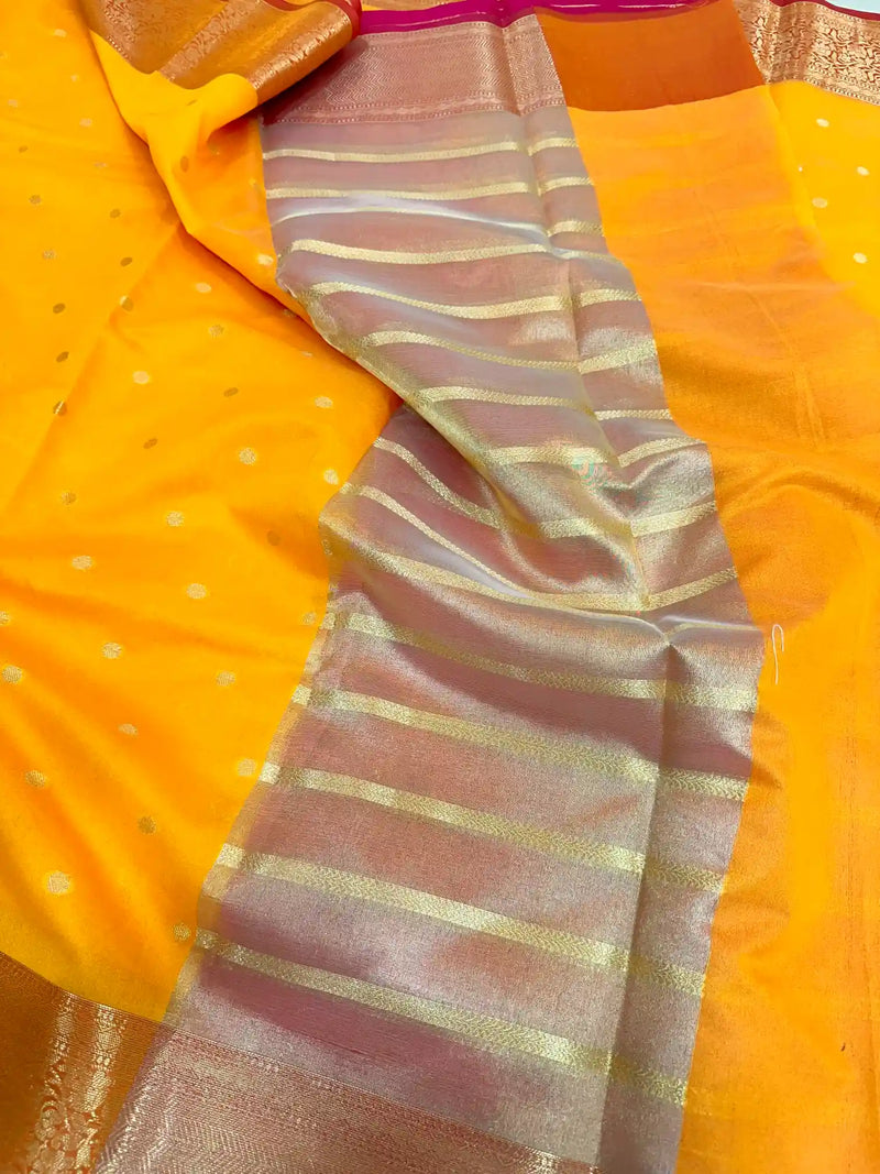 Light Yellow Cotton Silk Zari Buti Banarasi Saree