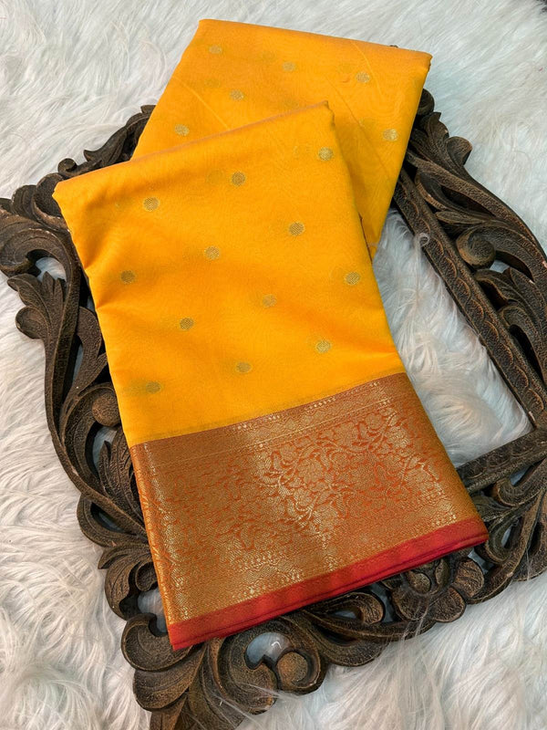 Light Yellow Cotton Silk Zari Buti Banarasi Saree