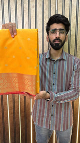 Light Yellow Cotton Silk Zari Buti Banarasi Saree