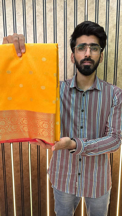Light Yellow Cotton Silk Zari Buti Banarasi Saree