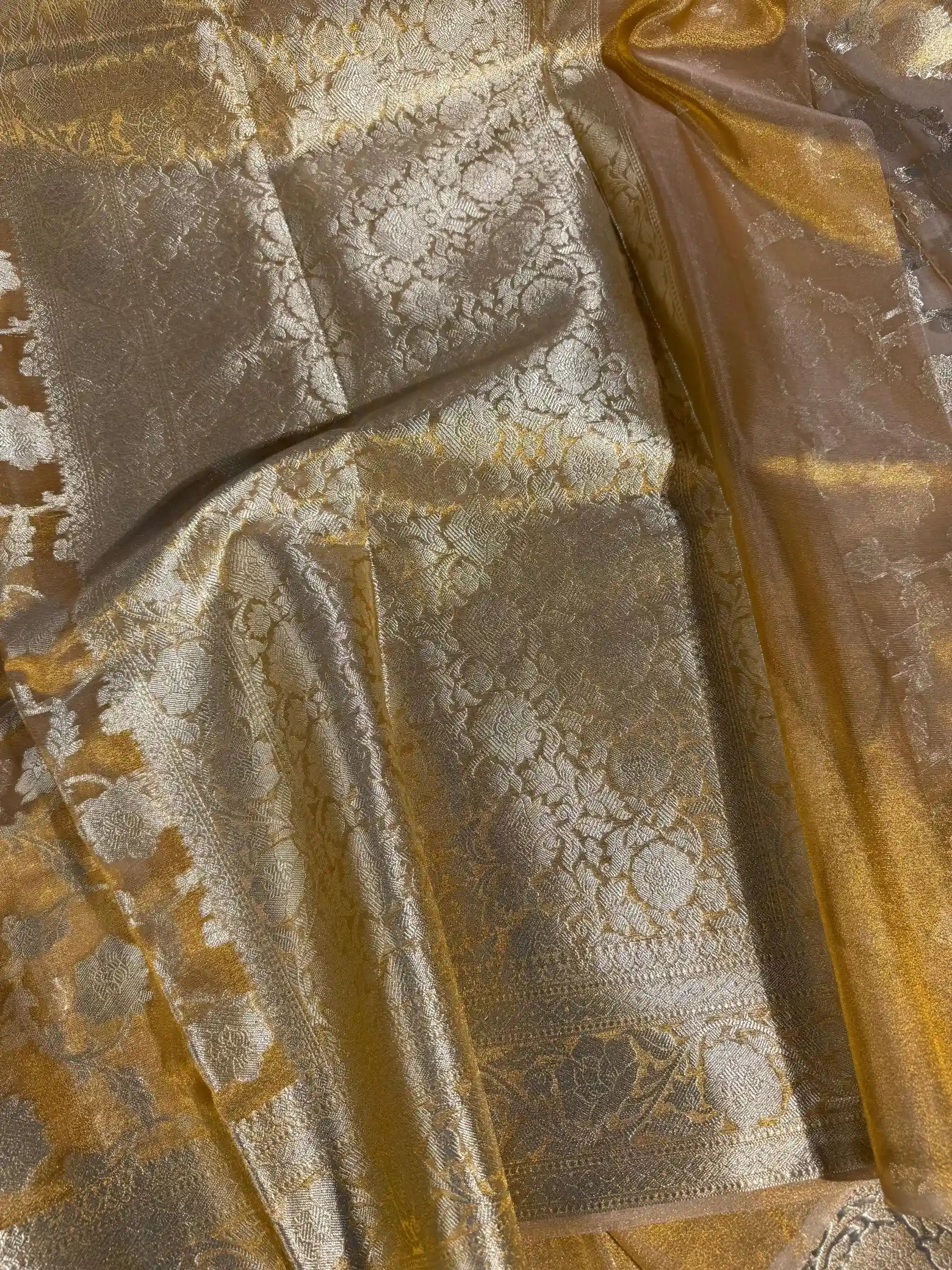 Light gold shade exclusive floral weave Banarasi saree
