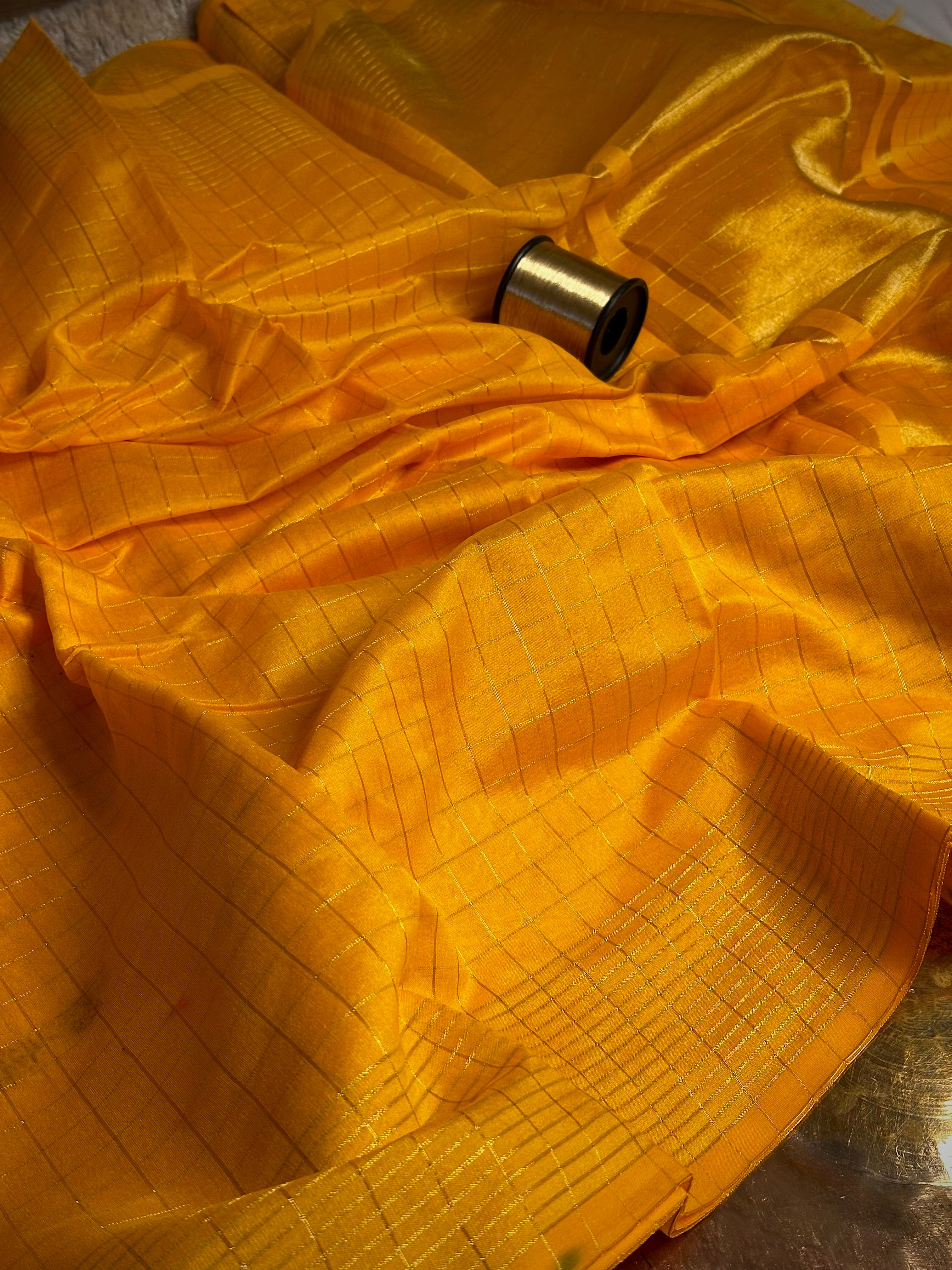 Light yellow checks cotton saree