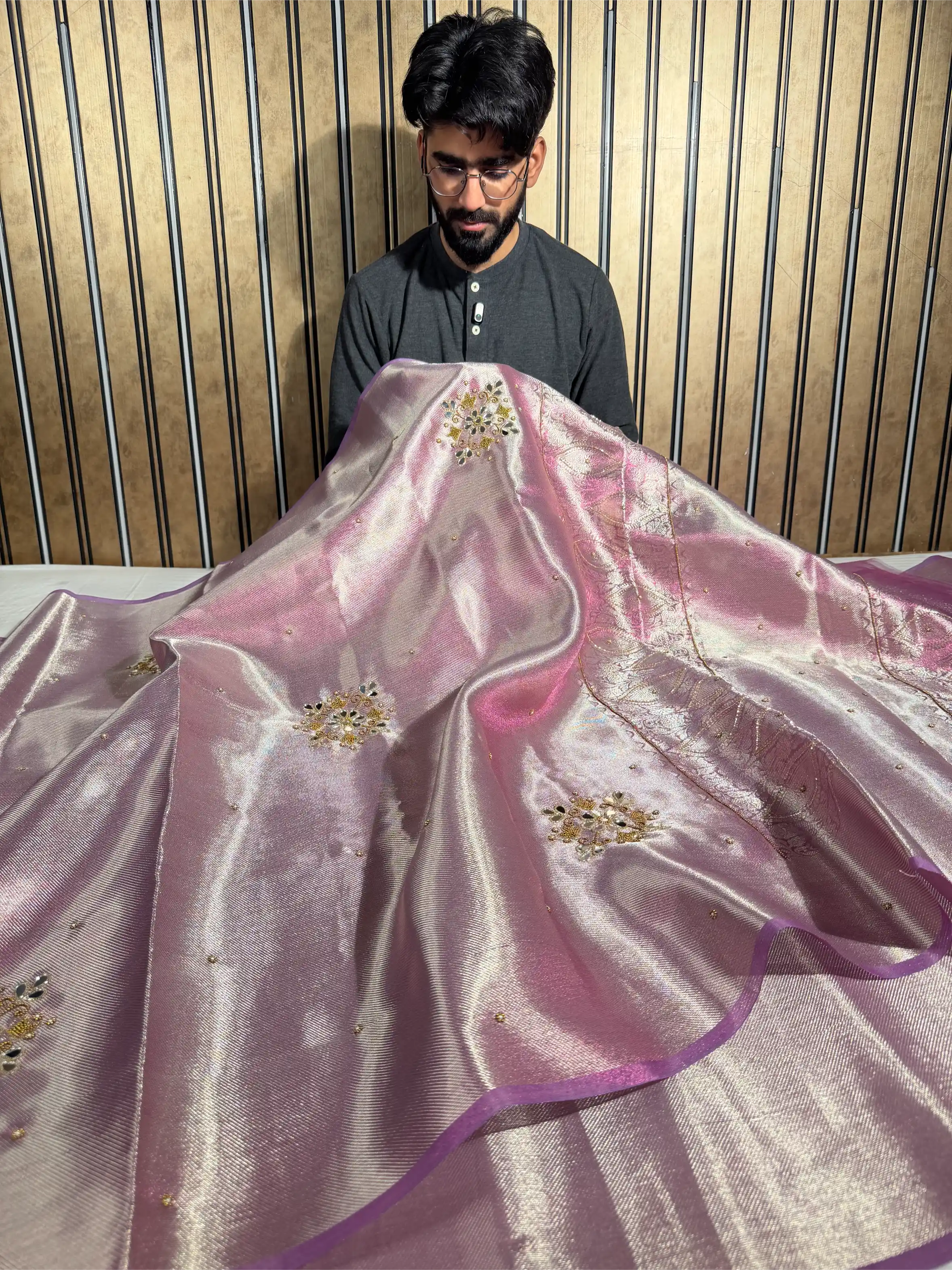 Lilac Kanjivaram Brocade Tissue Silk Handwork Banarasi saree