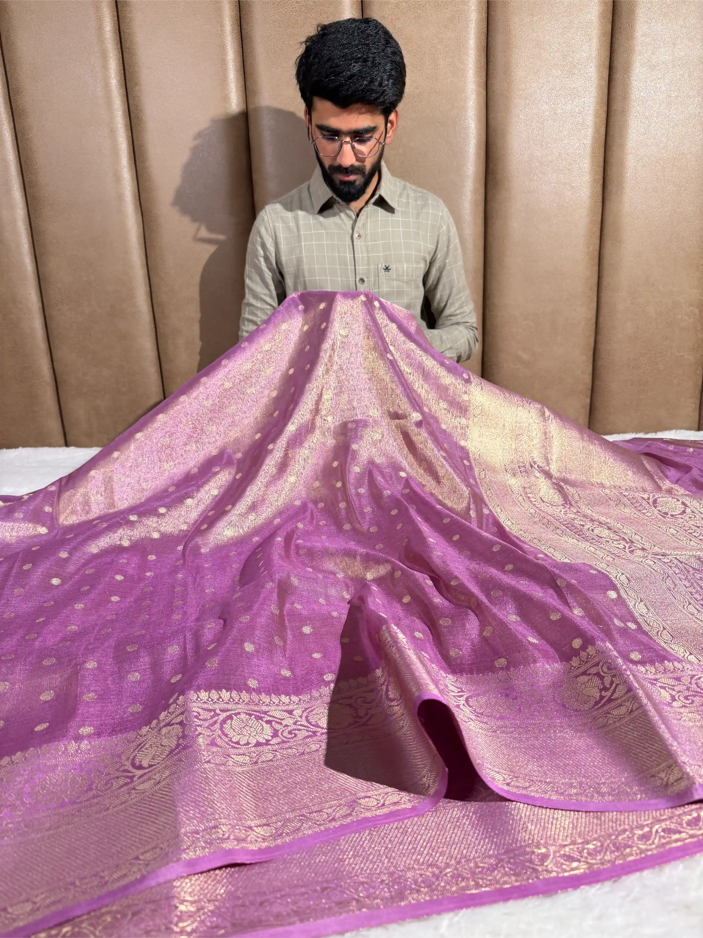 Lilac Pink Breathable Soft Tissue Silk Banarasi Saree