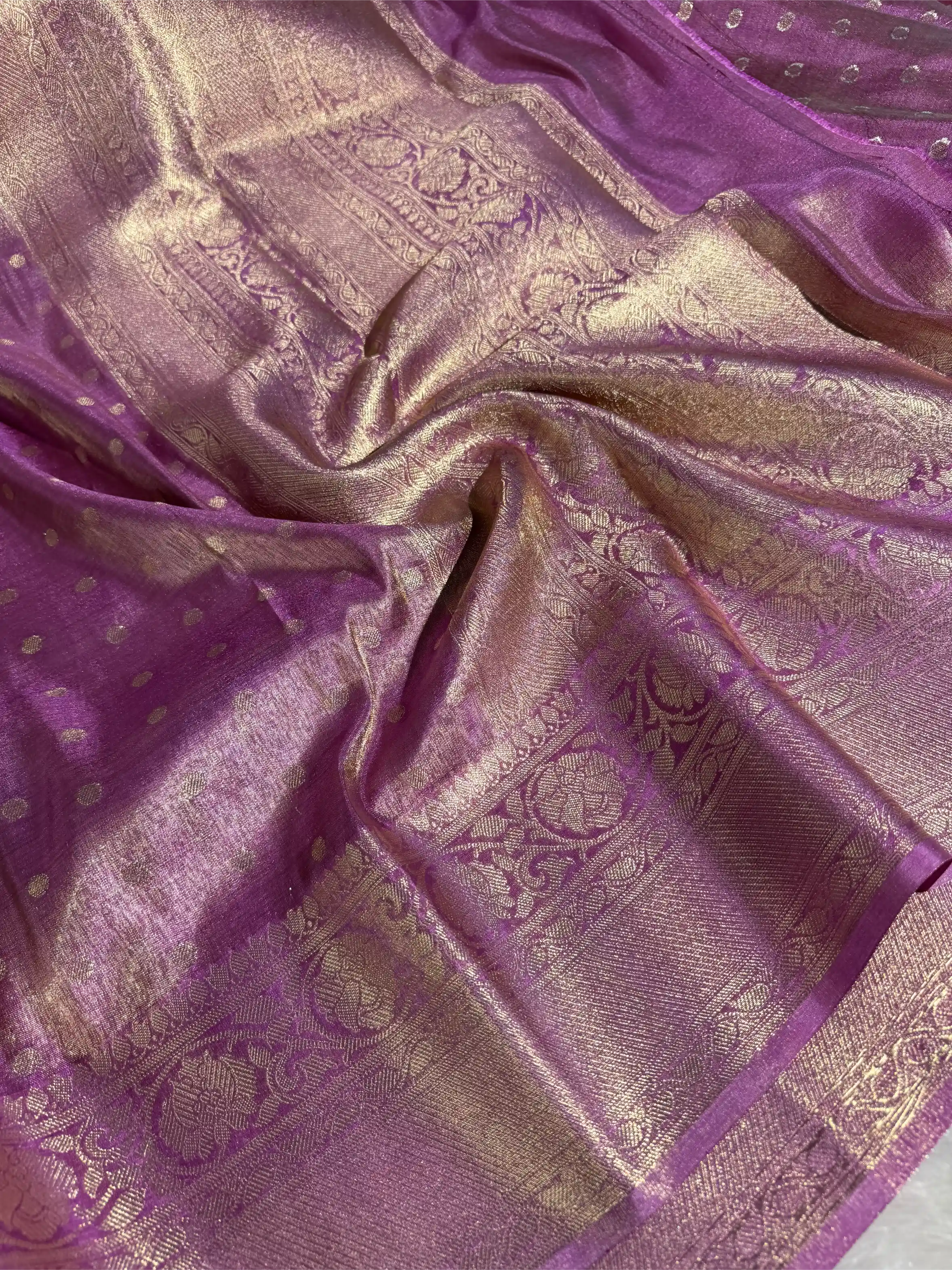 Lilac Pink Breathable Soft Tissue Silk Banarasi Saree