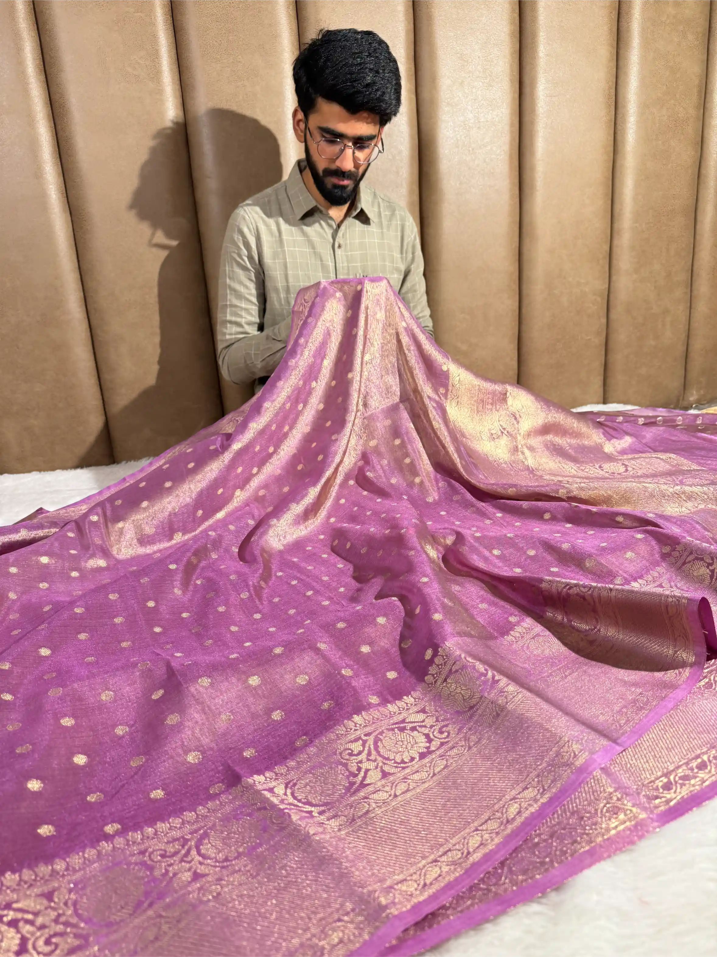 Lilac Pink Breathable Soft Tissue Silk Banarasi Saree