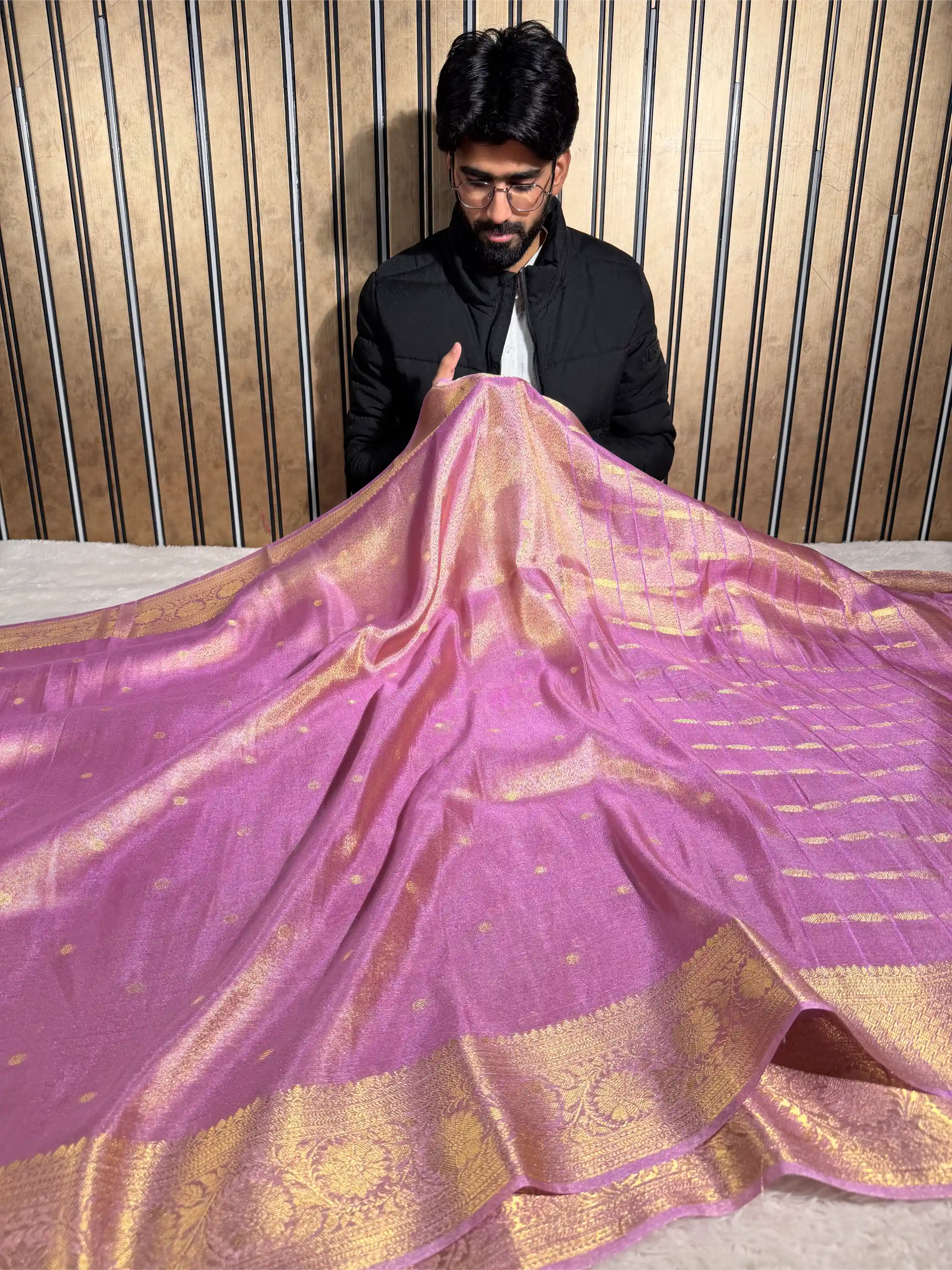 Lilac Pink Soft Breathable Tissue Silk Banarasi Saree