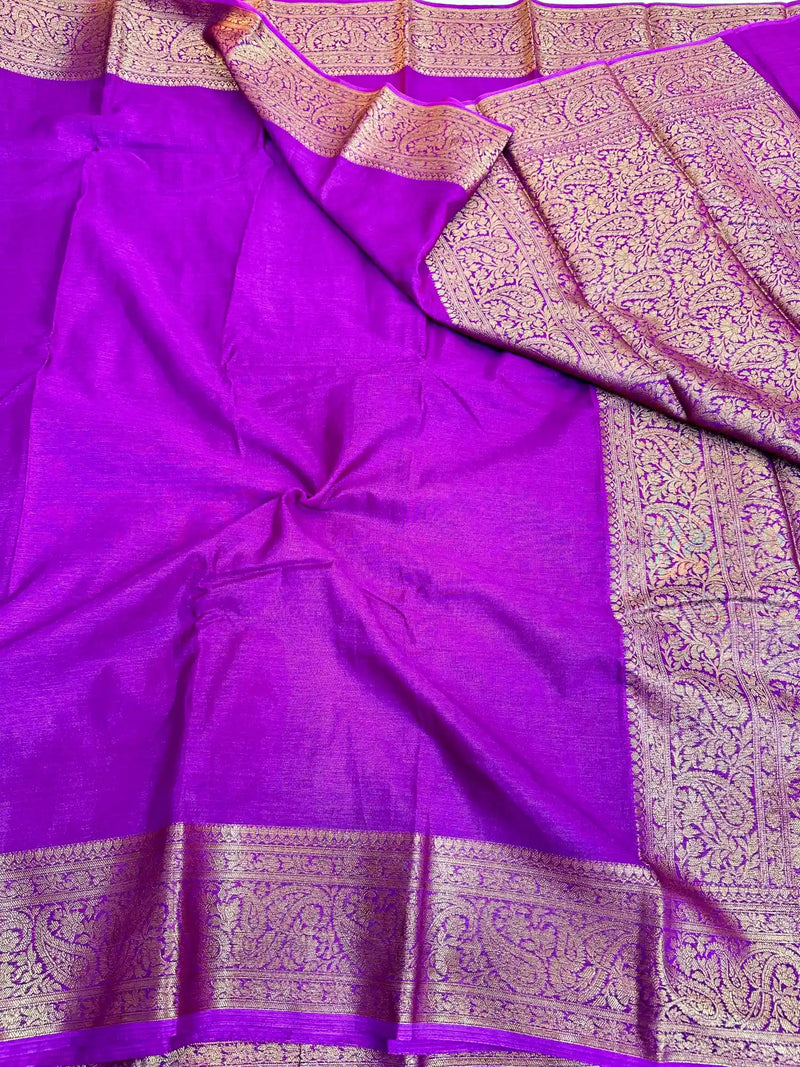 Magenta Mysore Crepe Silk Zari Floral Brocade Banarasi Saree