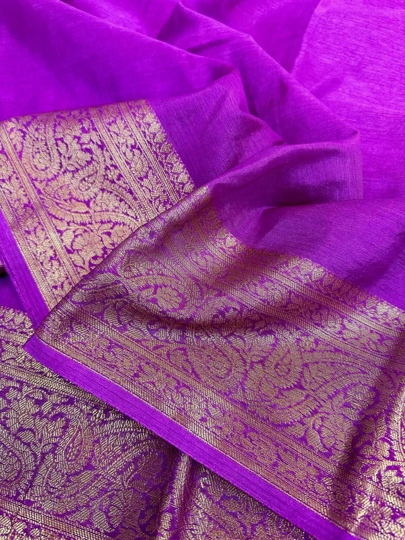 Magenta Mysore Crepe Silk Zari Floral Brocade Banarasi Saree