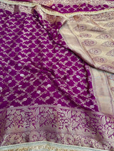 Majenta Chiniya Silk Designer Lace Attached Banarasi Saree