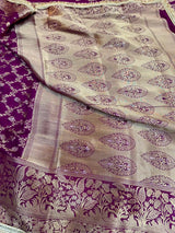 Majenta Chiniya Silk Designer Lace Attached Banarasi Saree