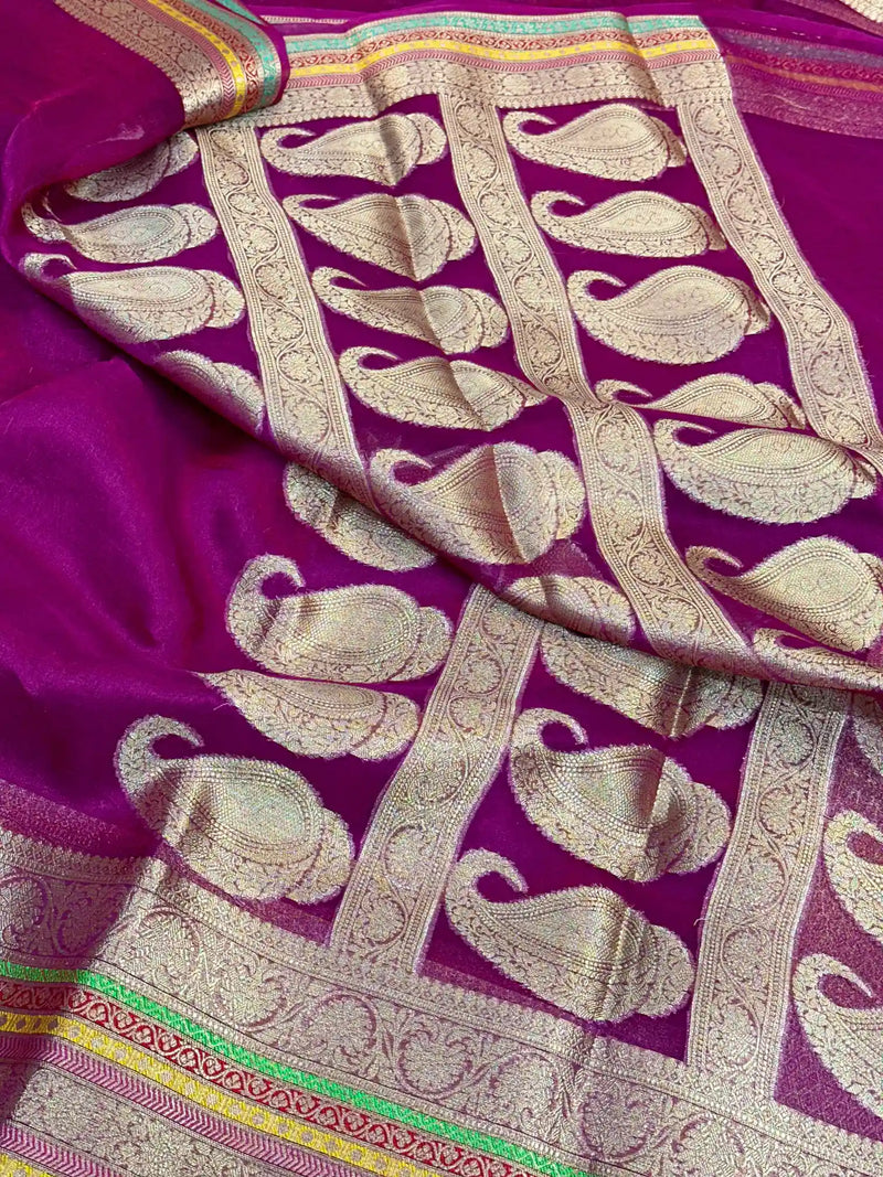 Majenta Pure Tissue Silk Banarasi Saree