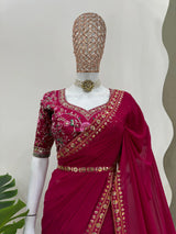 Manju Maam inspired cherry pink Georgette designer