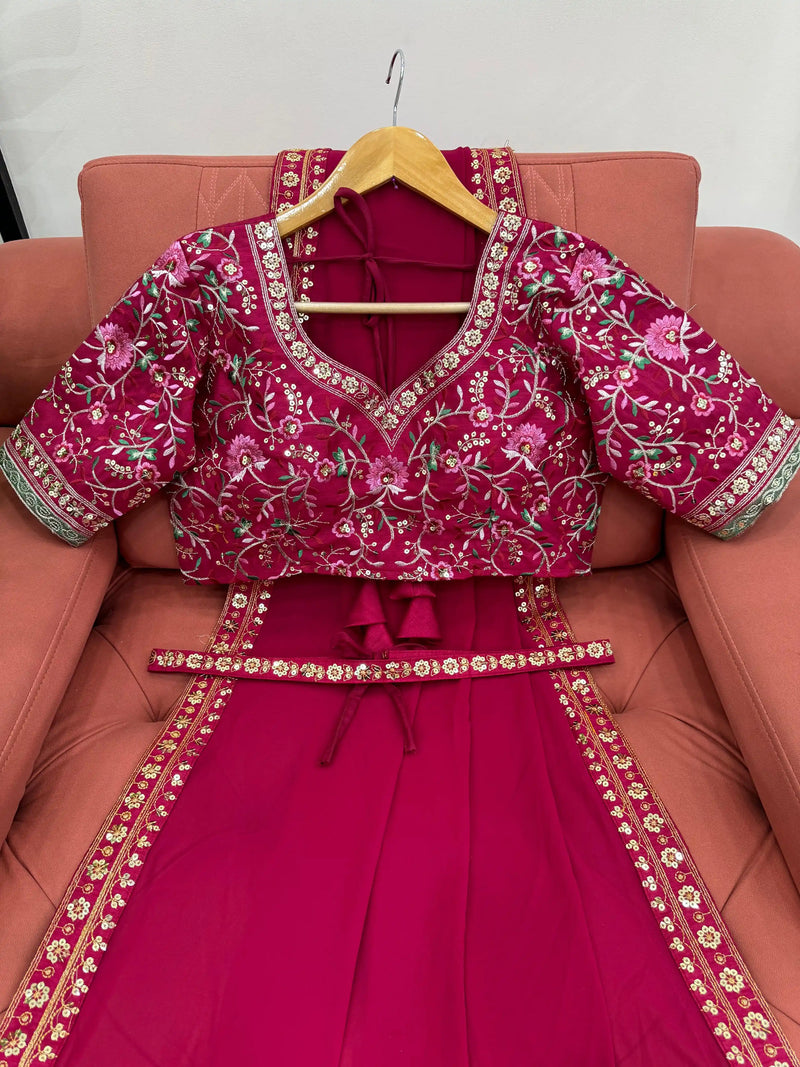 Manju Maam inspired cherry pink Georgette designer