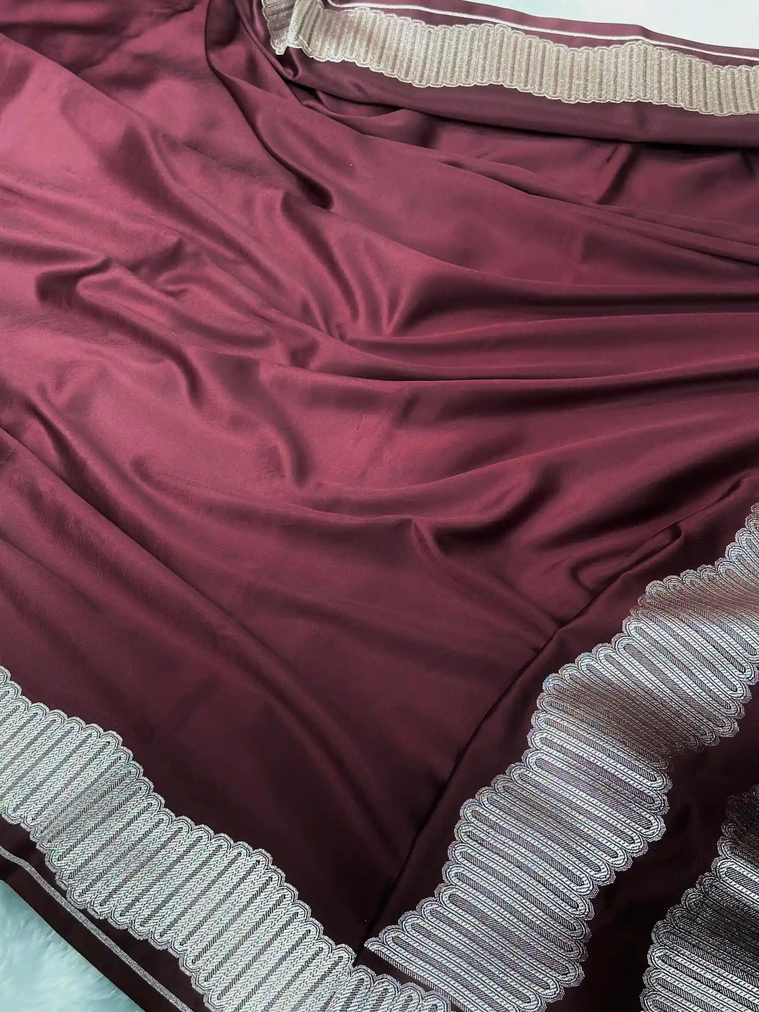 Maroon Scallop Weave Mashru silk Banarasi saree 