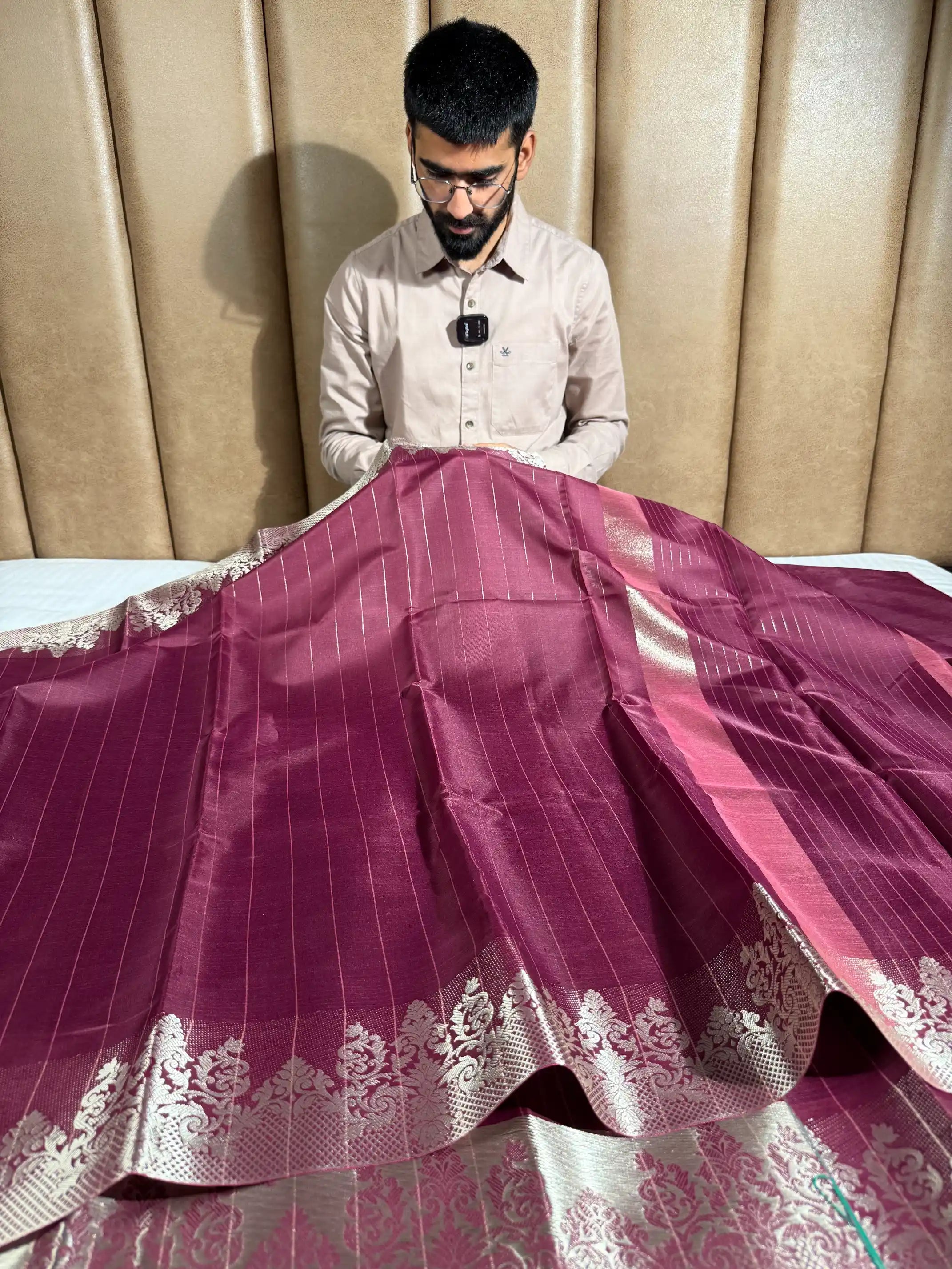 Maroon Softsilk Stripes Weave Banarasi Saree