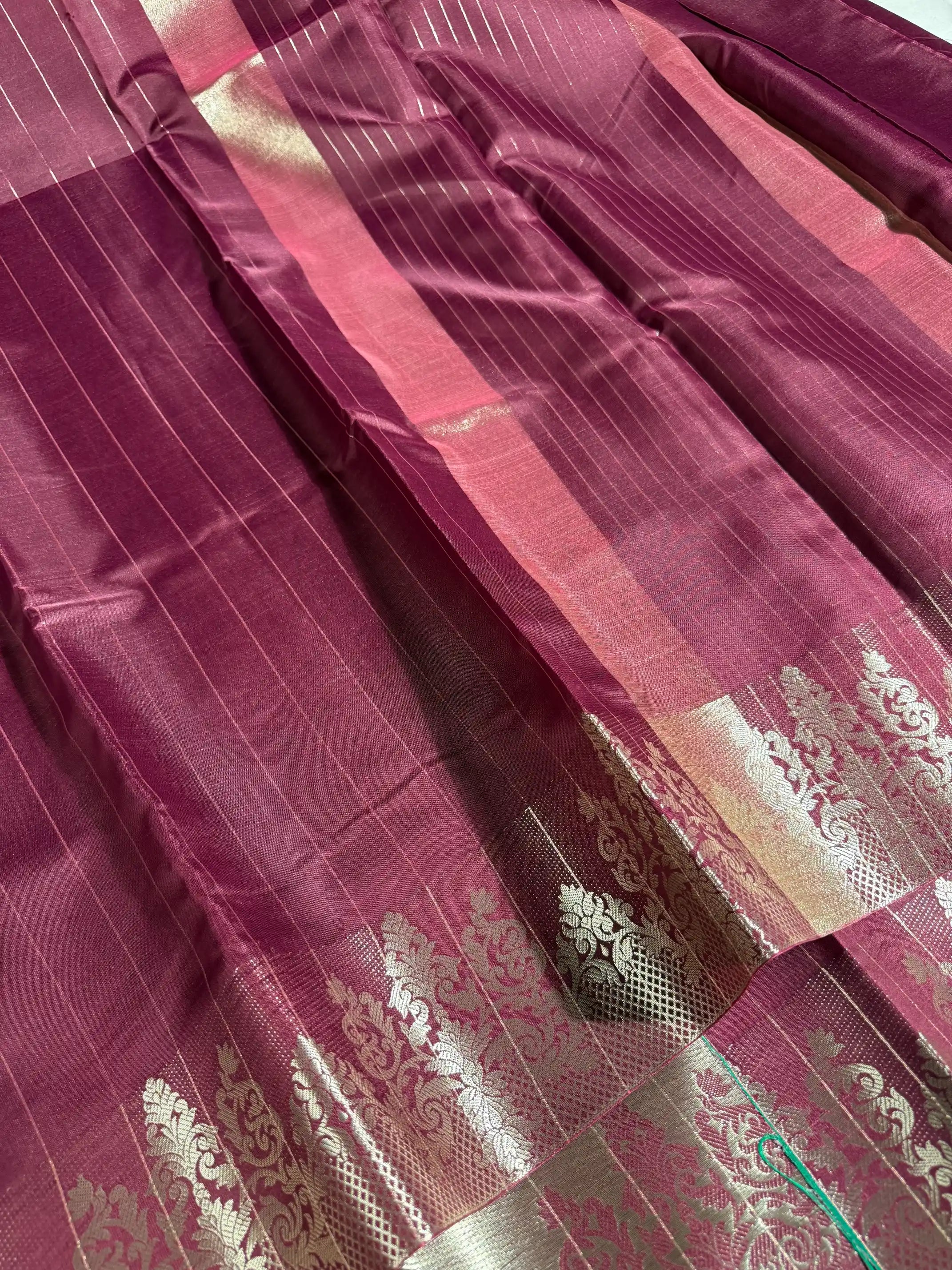 Maroon Softsilk Stripes Weave Banarasi Saree