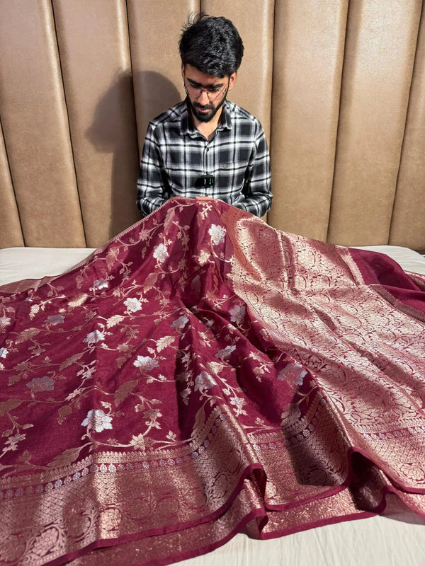 Maroon Warm Silk Meenakari Weave Banarasi Saree