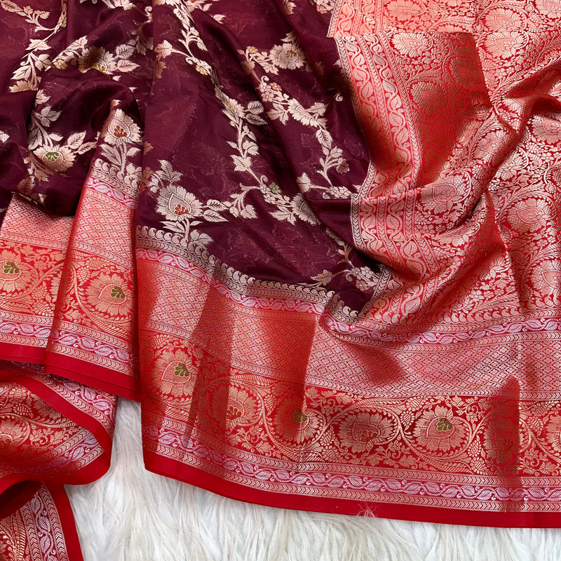 Maroon Chinia Silk Banarasi Saree