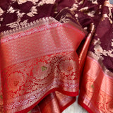 Maroon Chinia Silk Banarasi Saree