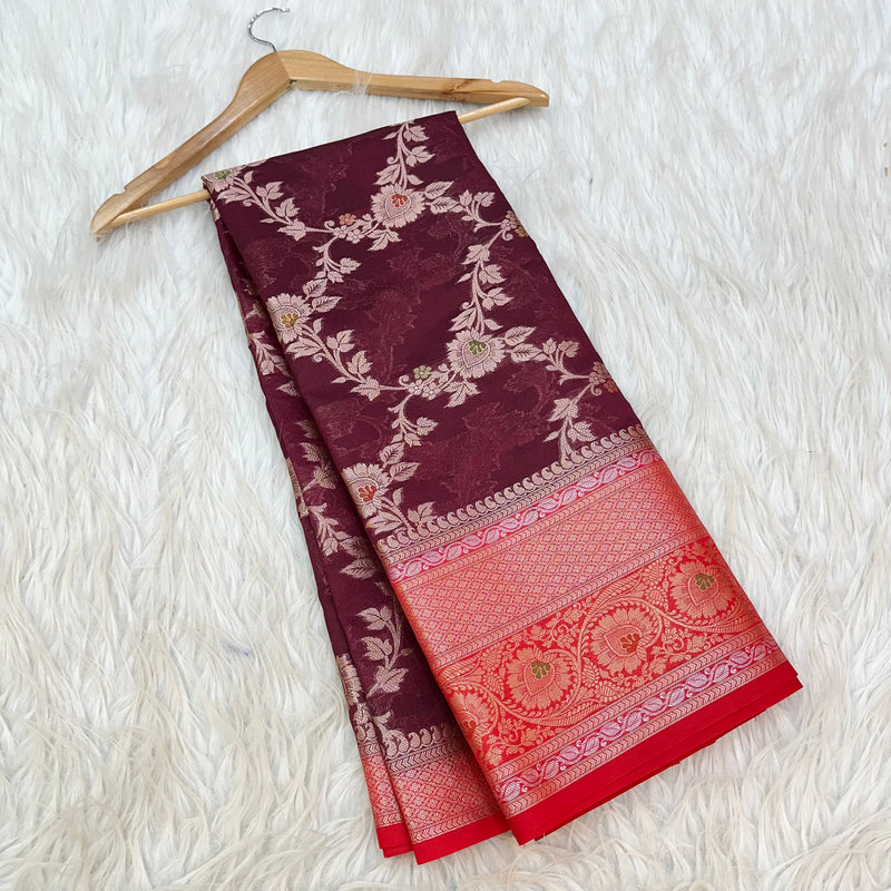 Maroon Chinia Silk Banarasi Saree