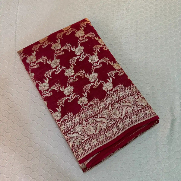 Maroon Jaal Weave Munga Silk Banarasi Saree