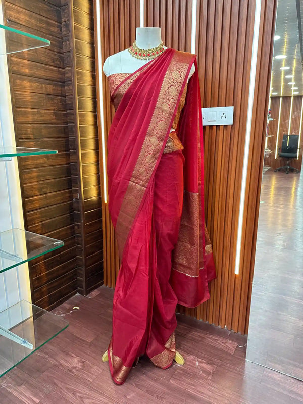 Maroon Mysore Crepe Ready to Wear Banarasi Saree
