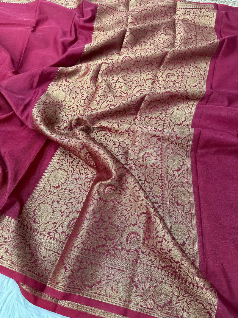 Maroon Mysore Crepe Silk Banarasi Saree