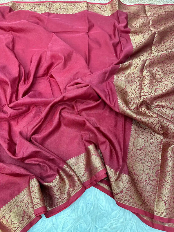 Maroon Mysore Crepe Silk Banarasi Saree