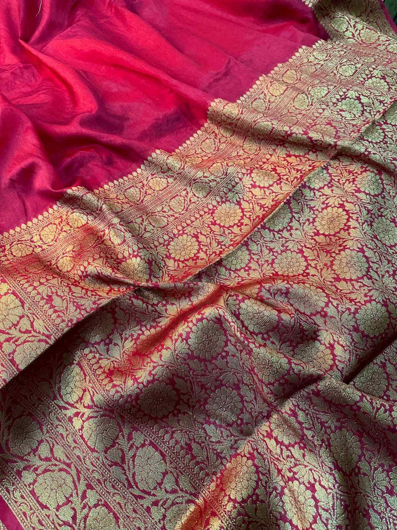 Maroon Mysore Crepe Silk Handloom Inspired Banarasi Saree