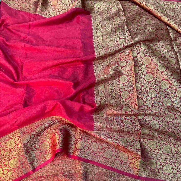 Maroon Mysore Crepe Silk Handloom Inspired Banarasi Saree