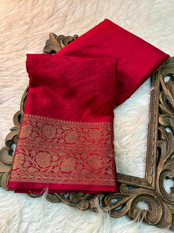 Maroon Mysore Crepe Silk Handloom Inspired Banarasi Saree