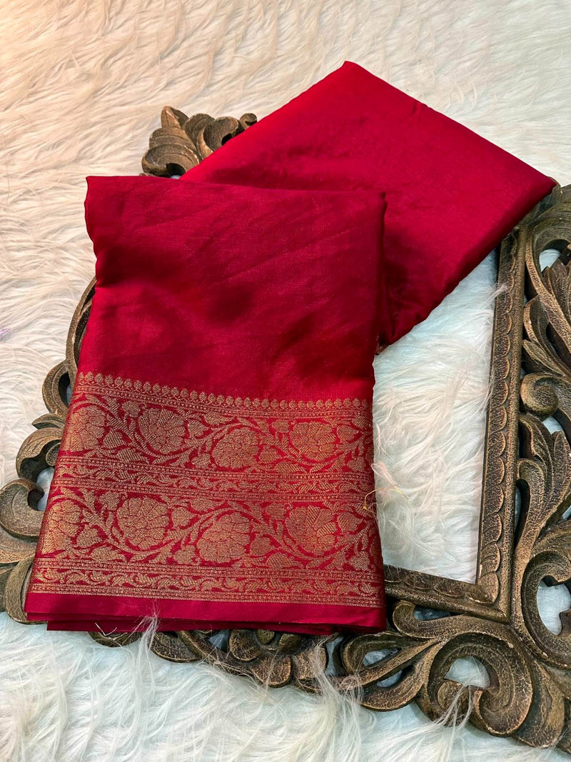 Maroon Mysore Crepe Silk Handloom Inspired Banarasi Saree