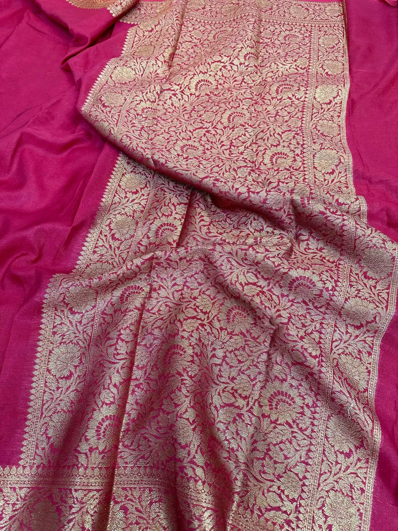 Maroon Mysore Crepe Silk Zari Floral Banarasi Saree